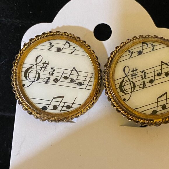 1" x 1" Vintage Sterling Silver Music Note Clip-On Earrings - Picture 3 of 9